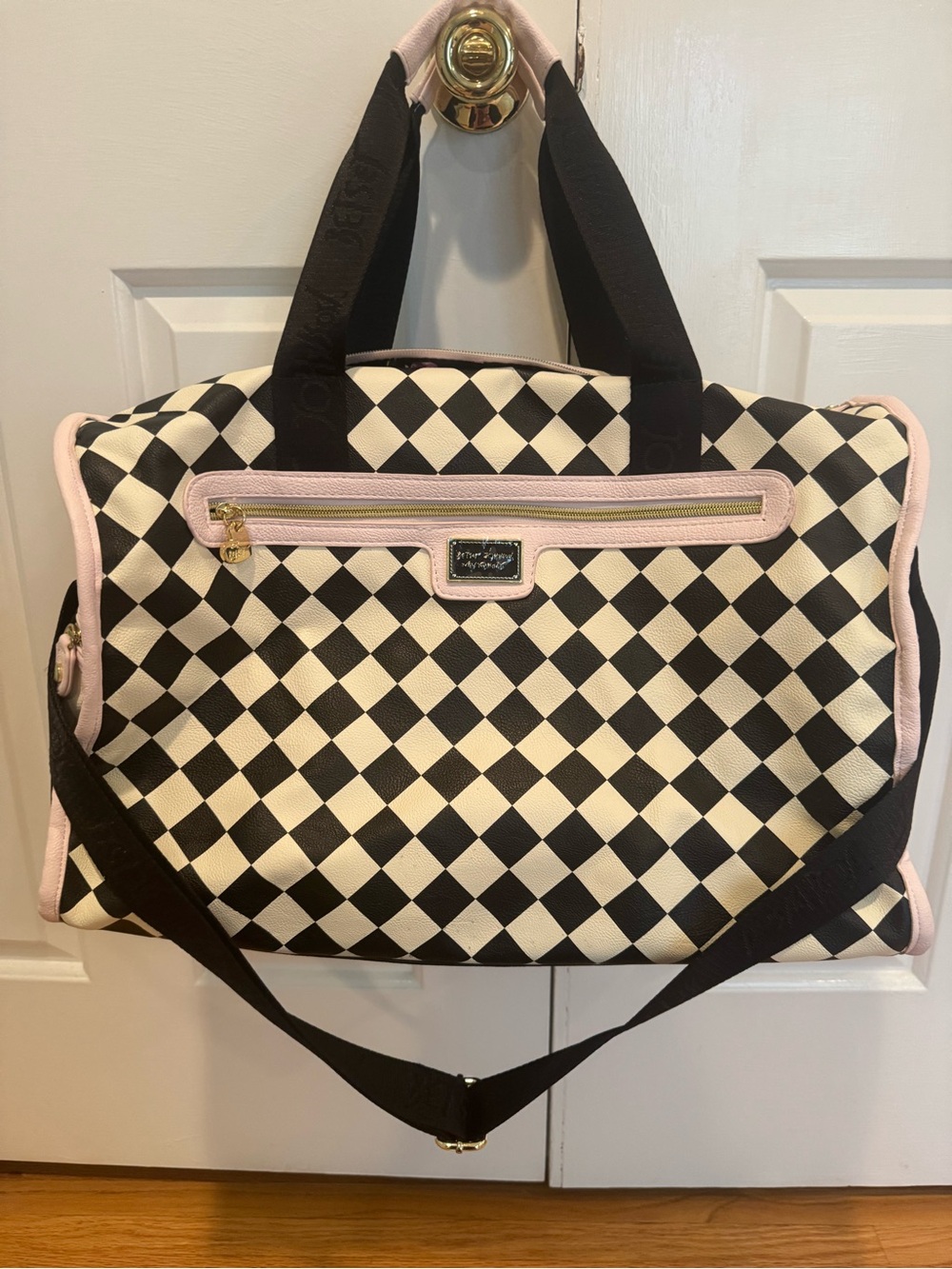 Besty Johnson Checkerboard Travel Tote with Pink Trim